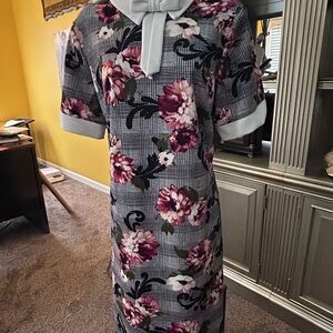 Shelby & Palmer Gray Plaid Dress with Pink Floral Print